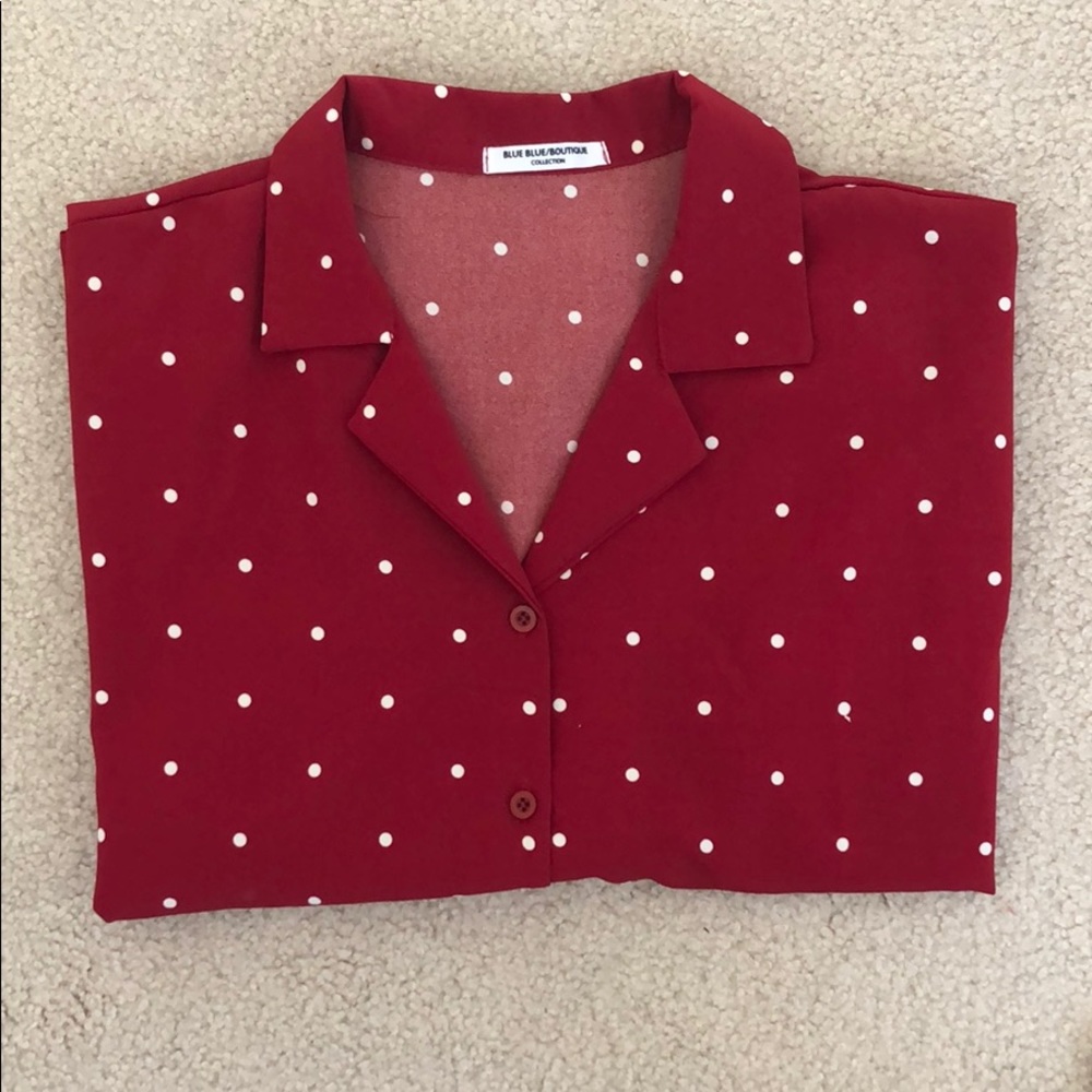 Red polka dot blouse